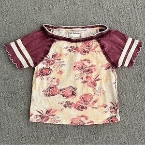 🩷 We The Free Free People Floral Raglan Tee XS Distressed Floral Long Crop GUC